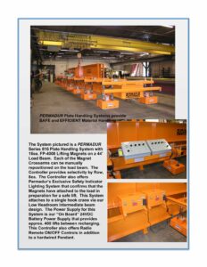 Permadur Series 816 plate handling system with FP-4000 lifting magnets on a 44-foot load beam under an overhead crane