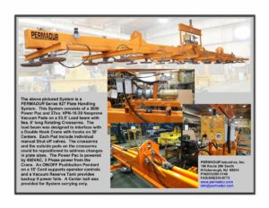 Permadur Series 927 long orange vacuum plate handling beam with many VPN-16-30 pads in a warehouse