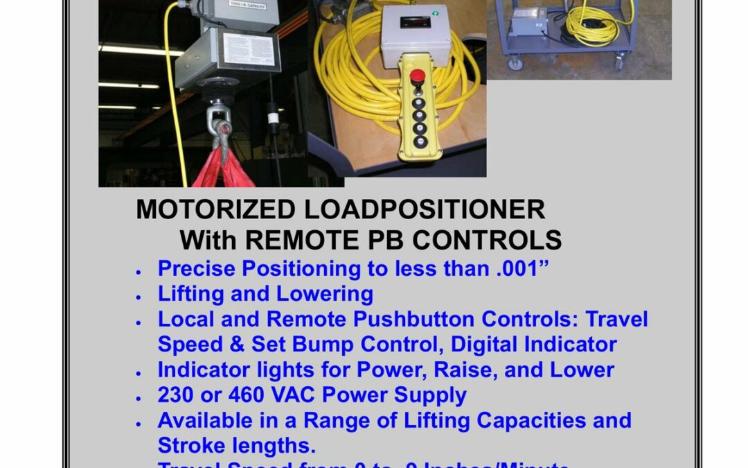 Permadur MLL-10-12-R motorized load positioner with remote pushbutton pendant, drip pan, and cart